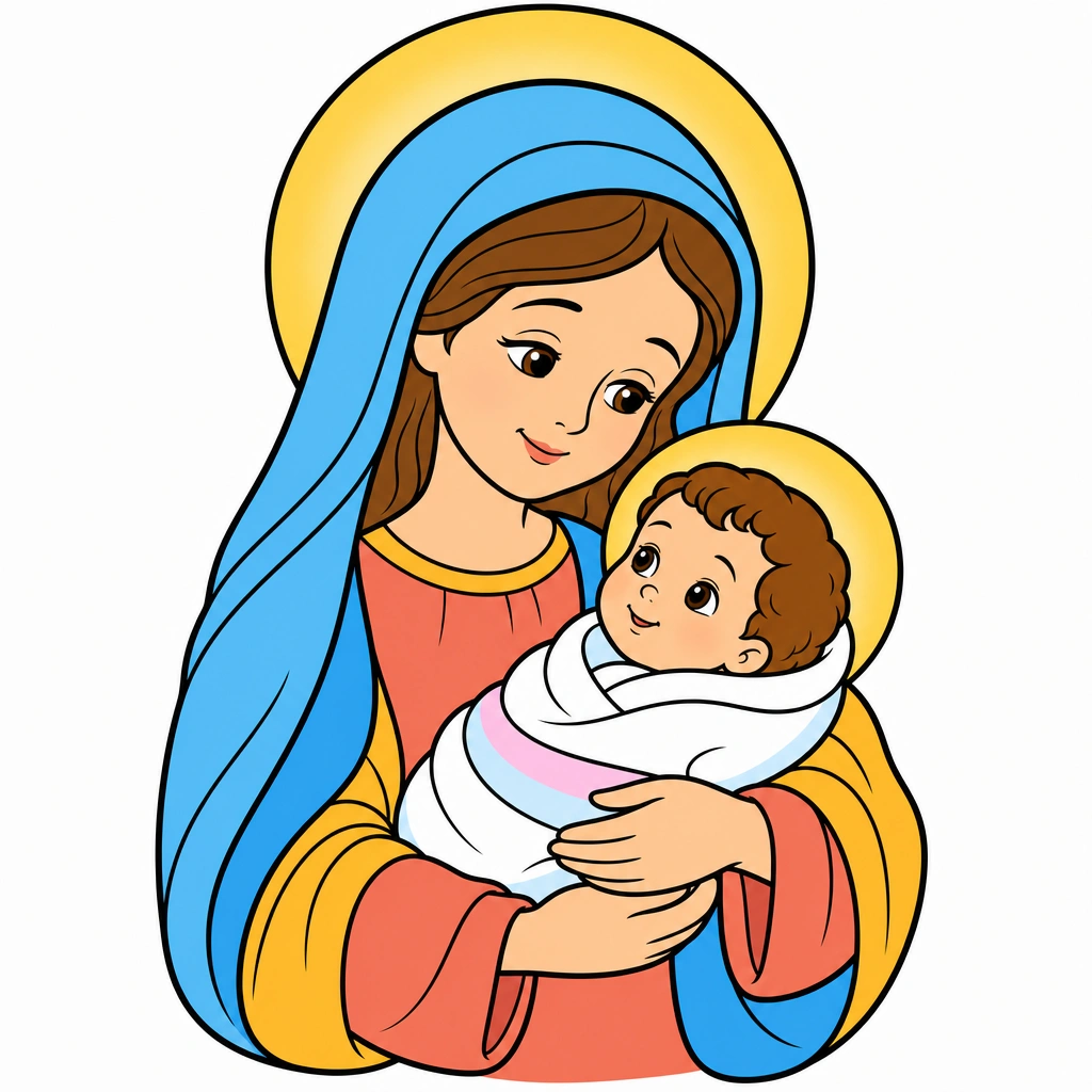 Desenho bíblico para colorir: Maria e o Menino Jesus